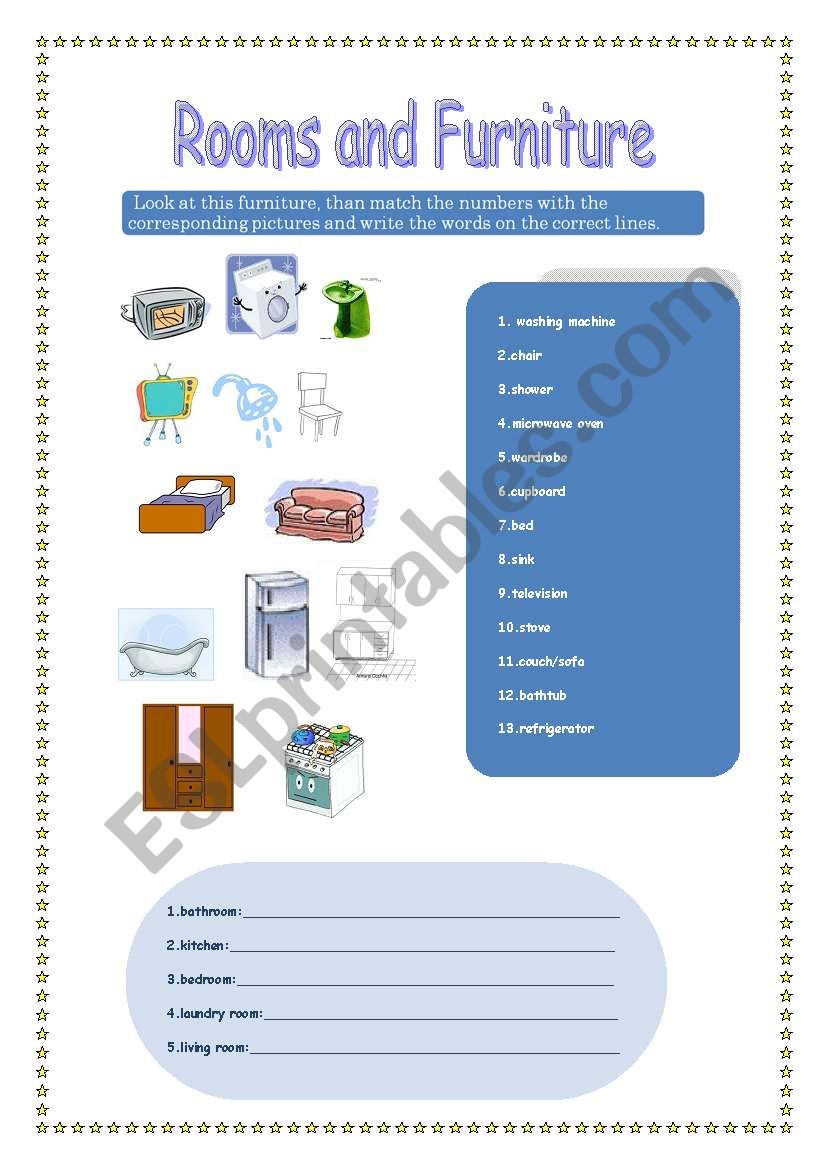 rooms and furniture worksheet