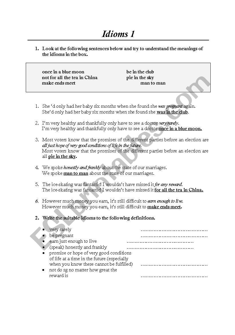 idioms worksheet