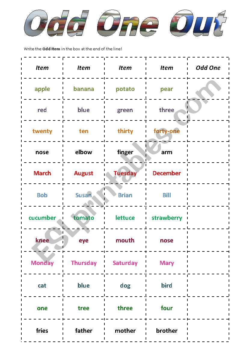 Odd One Out (two pages) fully editable