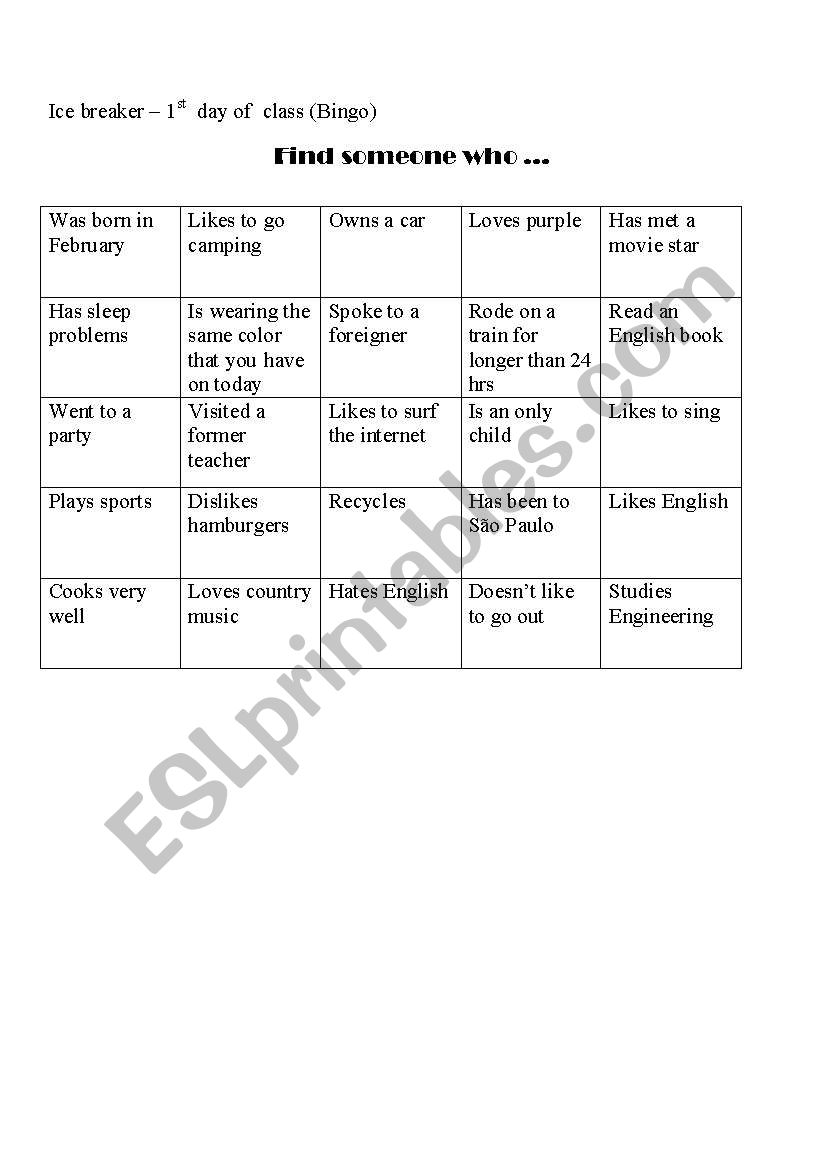 Find someone bingo (Ice Breaker)