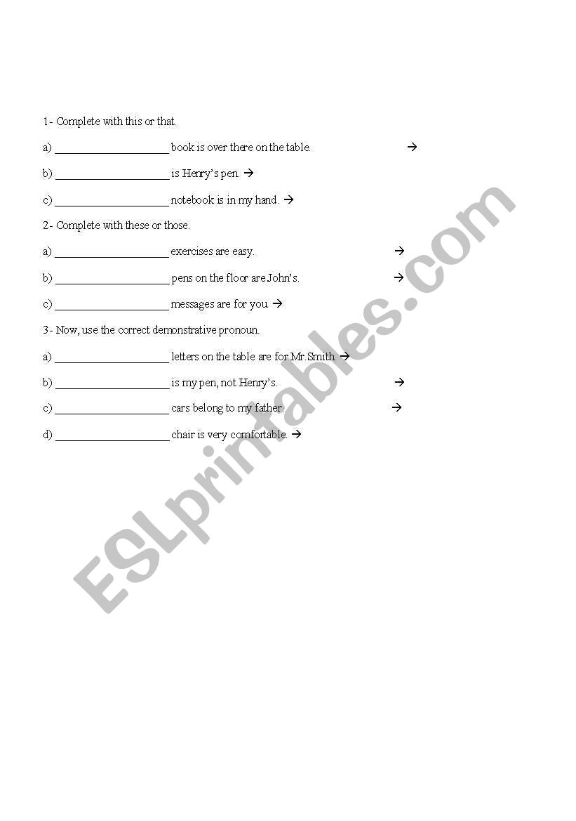 Demonstrative pronouns worksheet