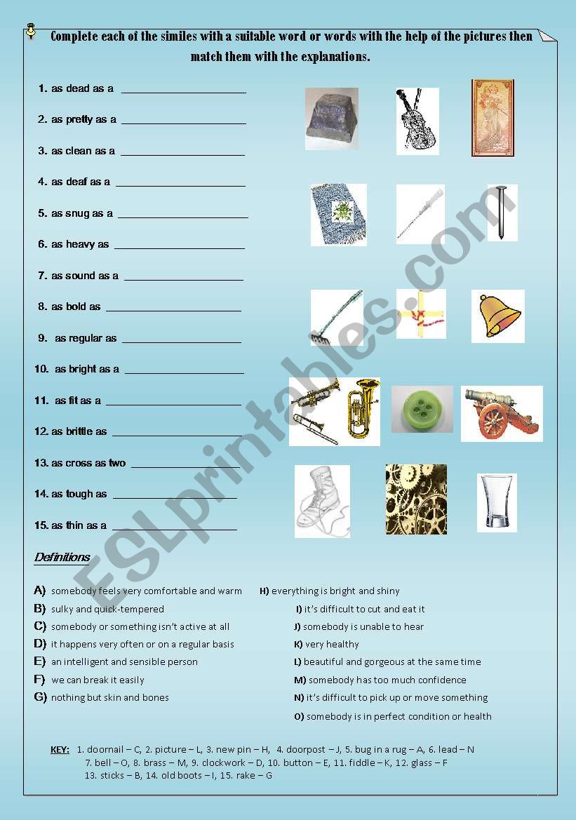 similes with everyday objects :) Key is included. 