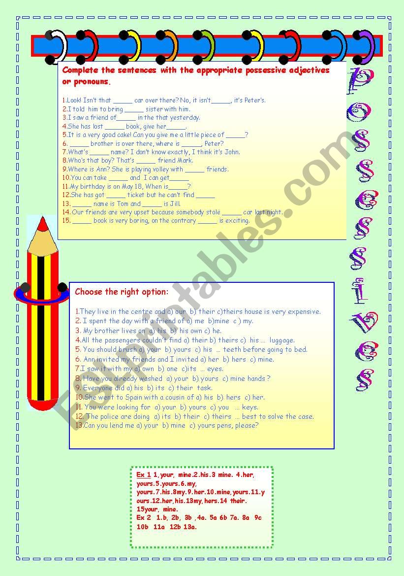 POSSESSIVES. worksheet