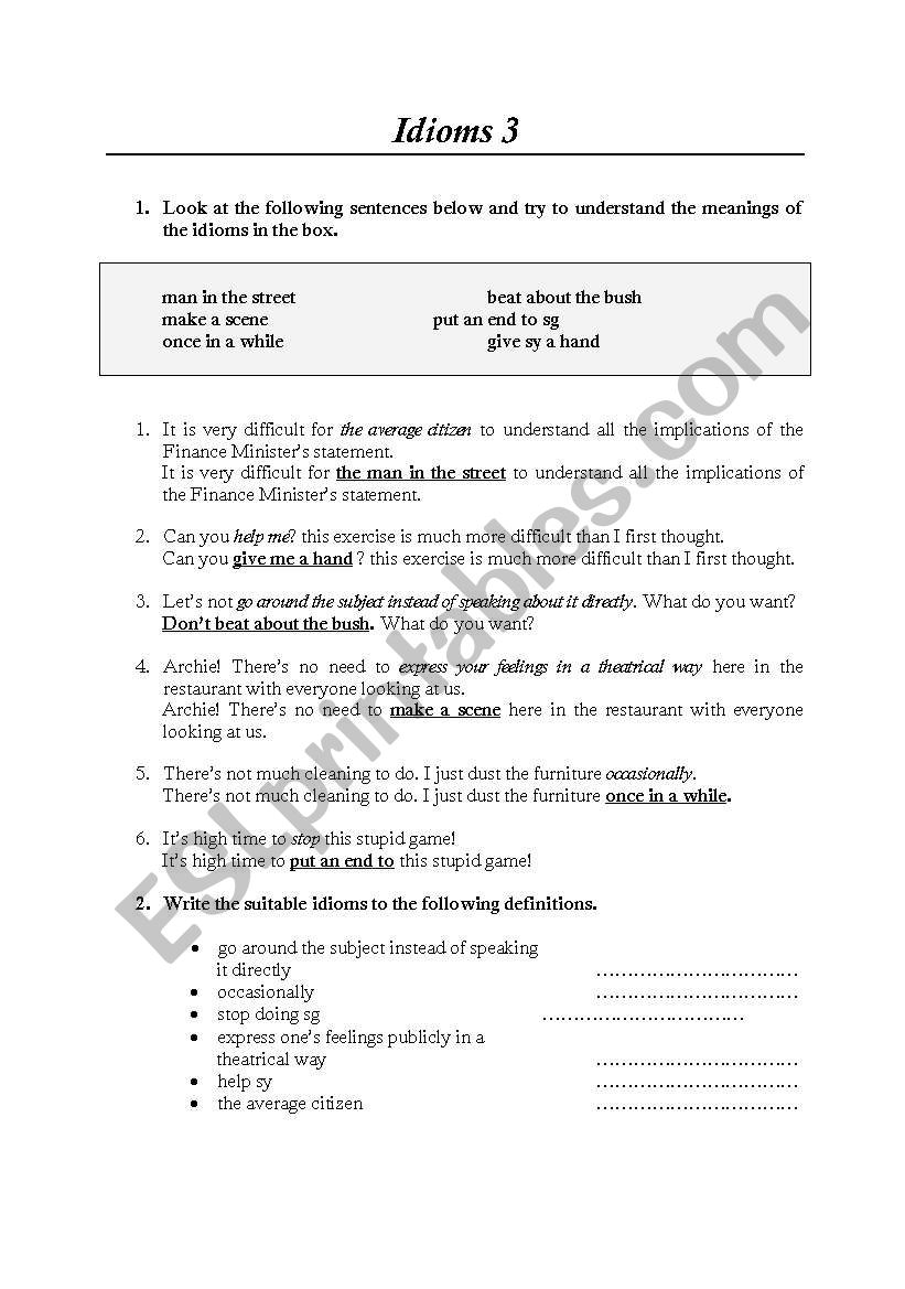 idioms worksheet