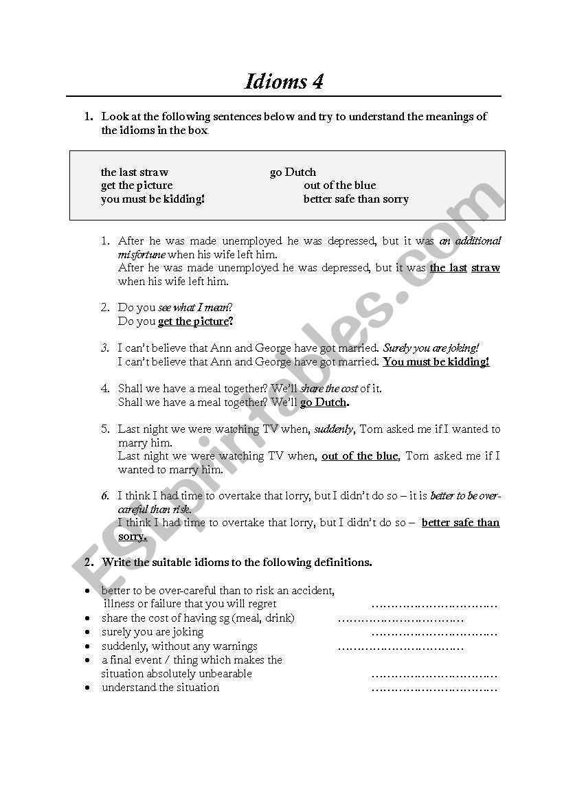 idioms worksheet