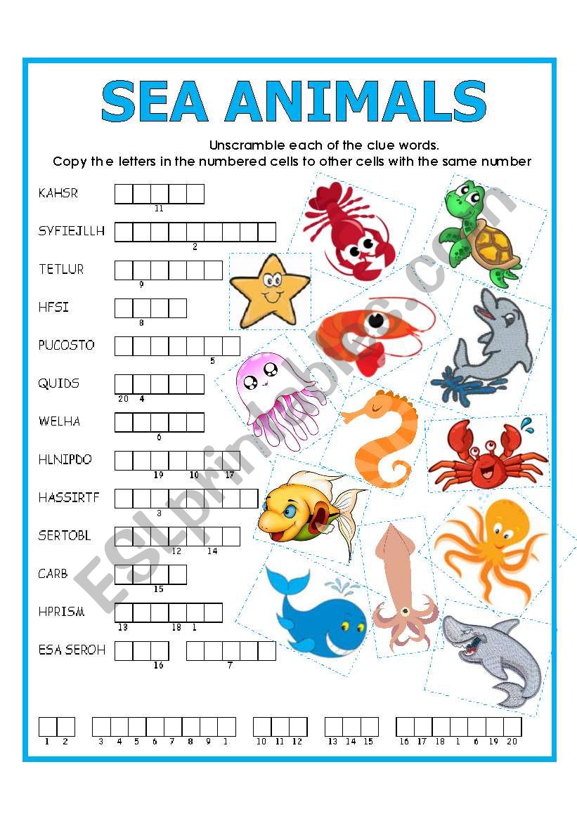 DOUBLE PUZZLE (SEA ANIMALS) worksheet