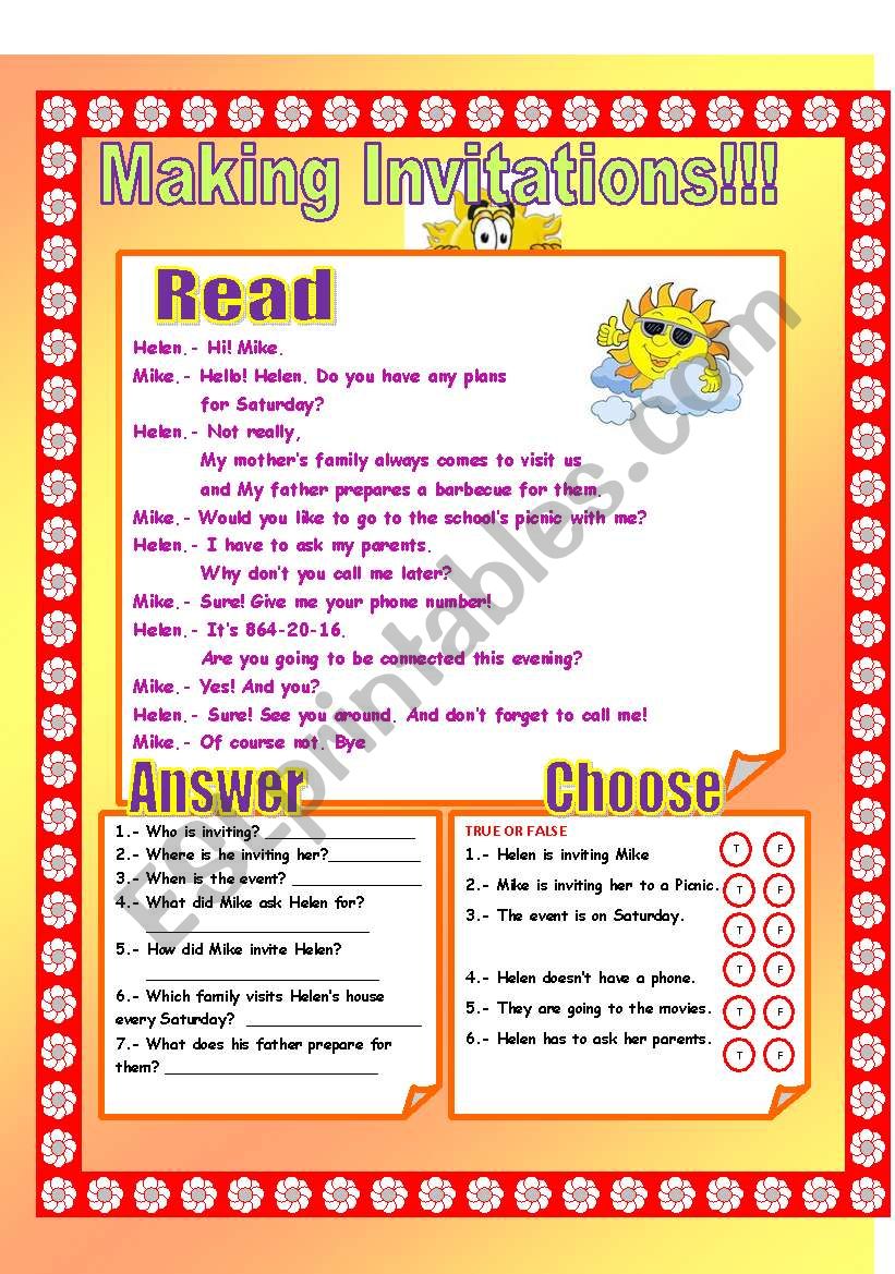 Making Invitations! worksheet