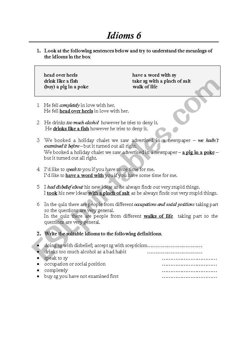 idioms worksheet