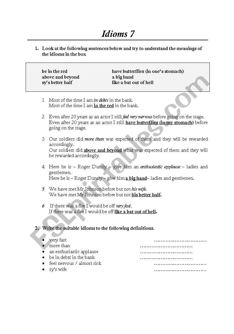 idioms worksheet