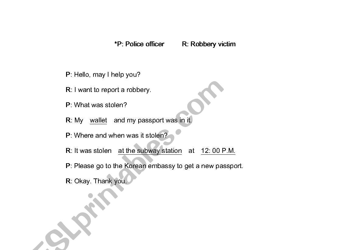 police dconversation worksheet