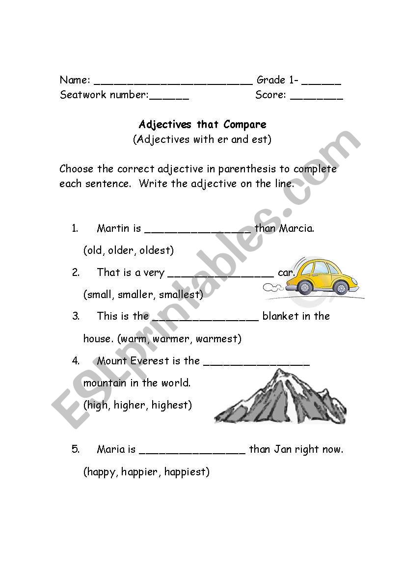 English Worksheets Adjectives That Compare
