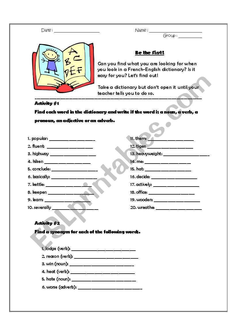 Dictionary Activity worksheet