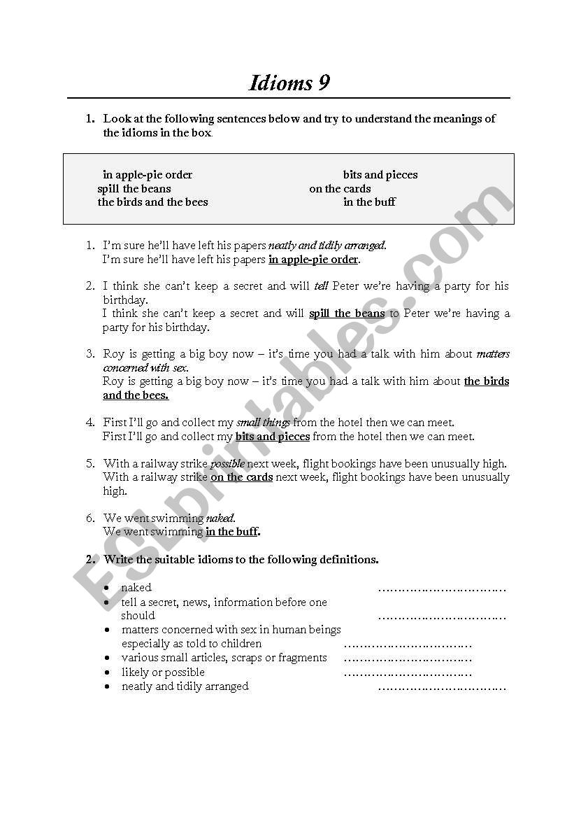 idioms worksheet