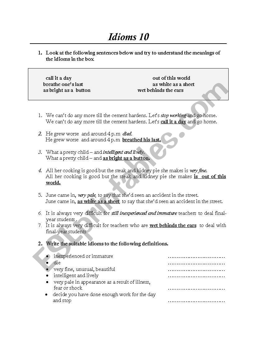 idioms worksheet