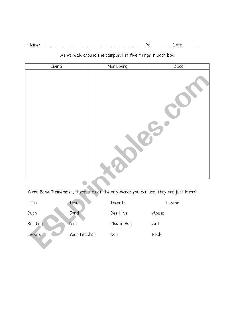 Is it alive campus walk worksheet