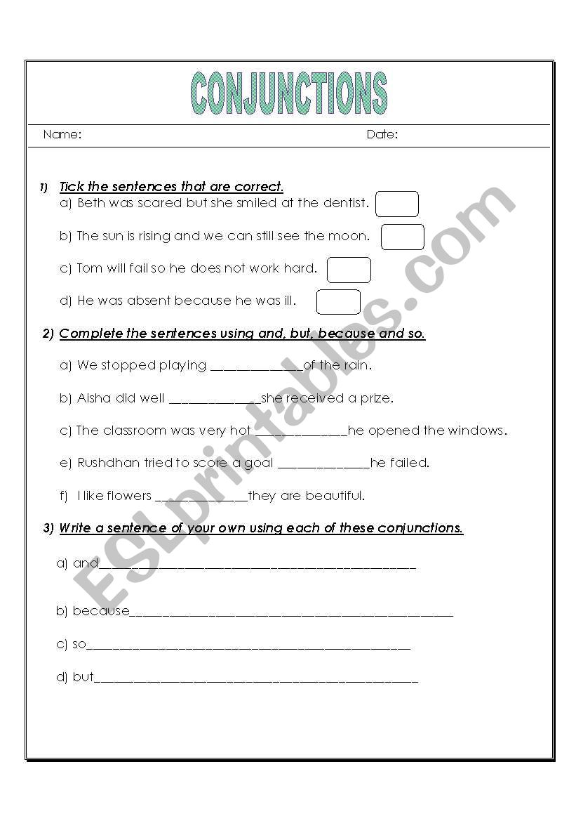 conjuctions worksheet