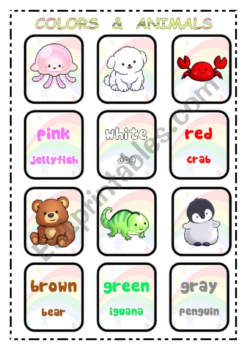 COLORS & AND ANIMALS - flash cards