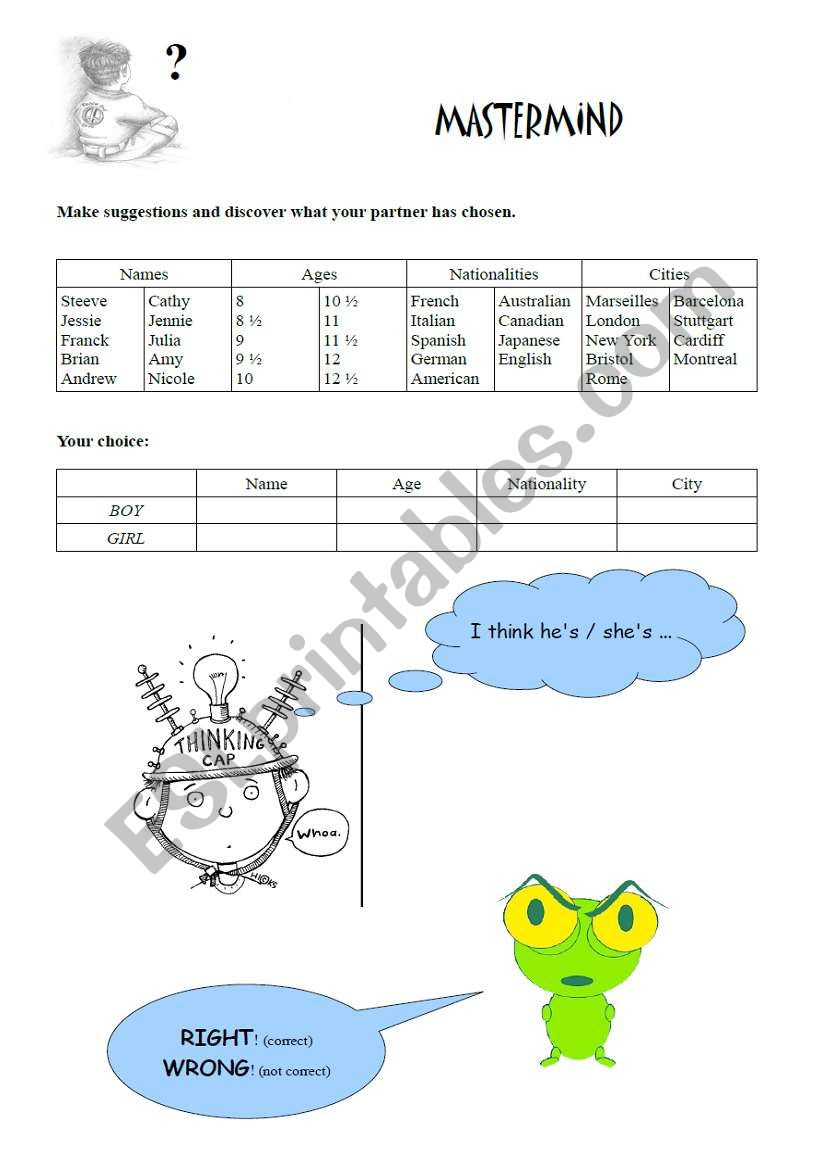 Mastermind worksheet