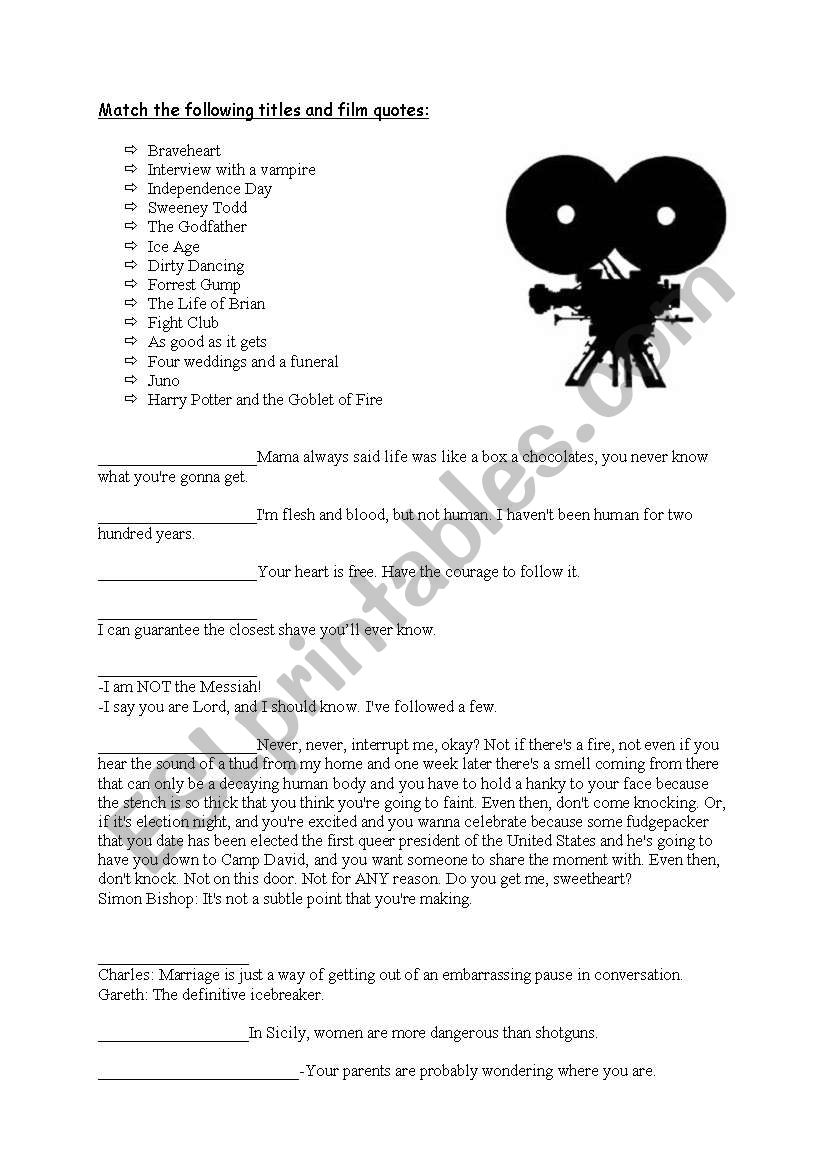 Famous movie quotes worksheet