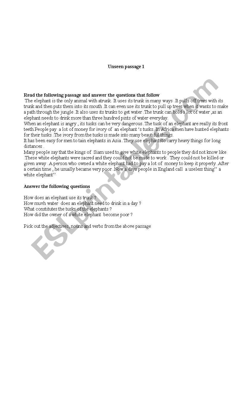 comprehension passage worksheet