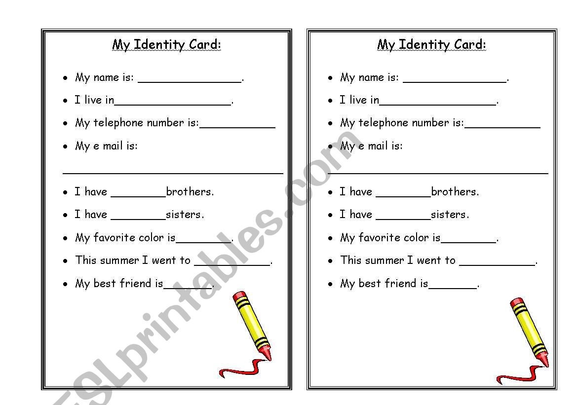 my id card worksheet