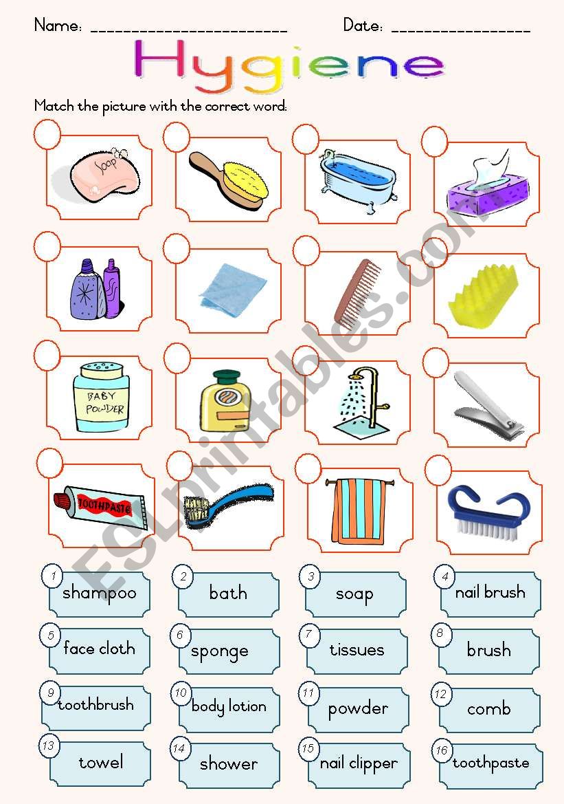 Hygiene - Matching ws worksheet