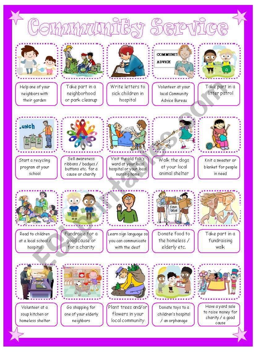 Community Service / Volunteering Pictionary