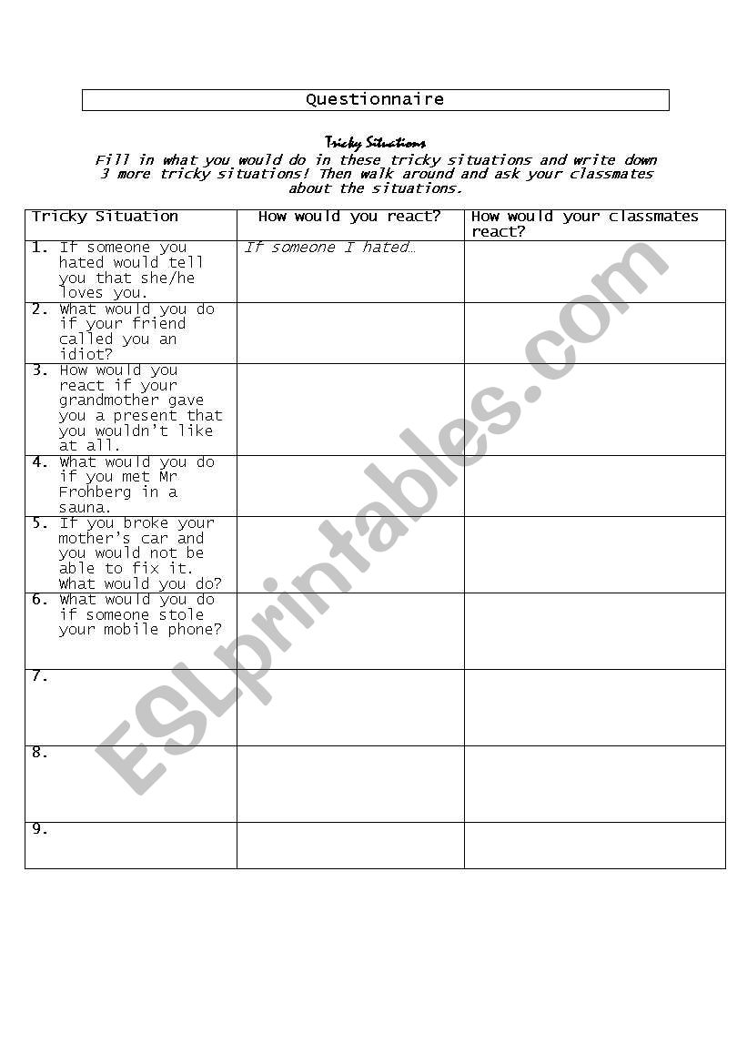 questionnaire (grammar topic: if clauses)