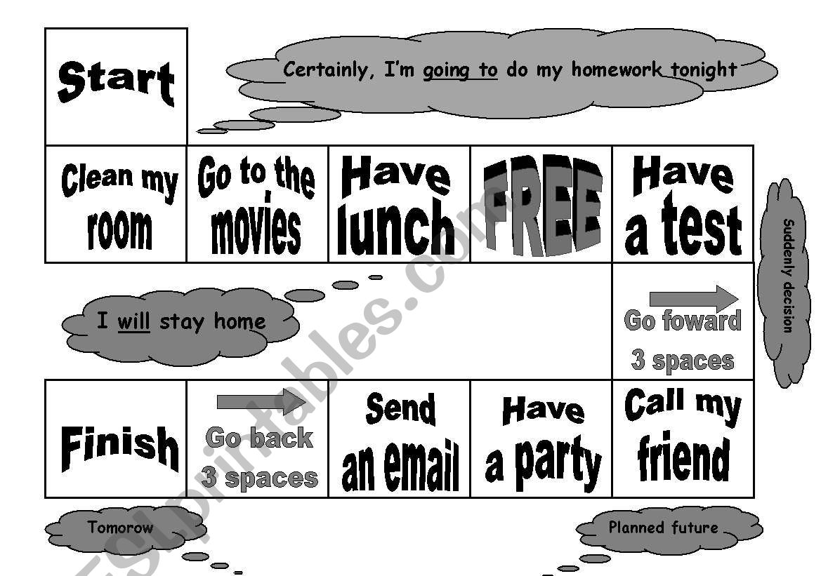 English Worksheets Future Tense Board Game