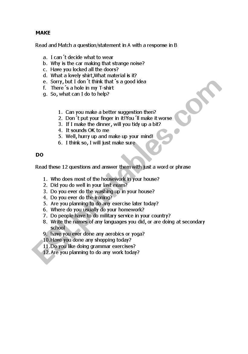 MAKE/DO worksheet