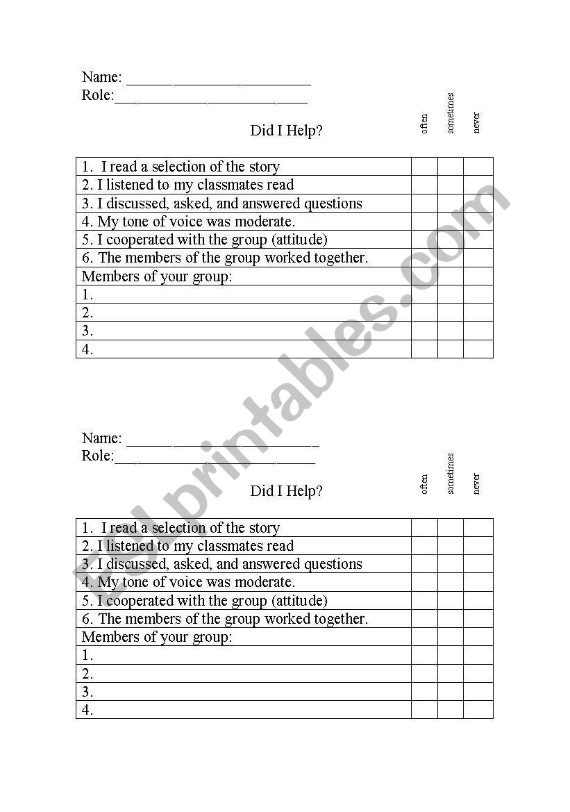 Did I Help? worksheet