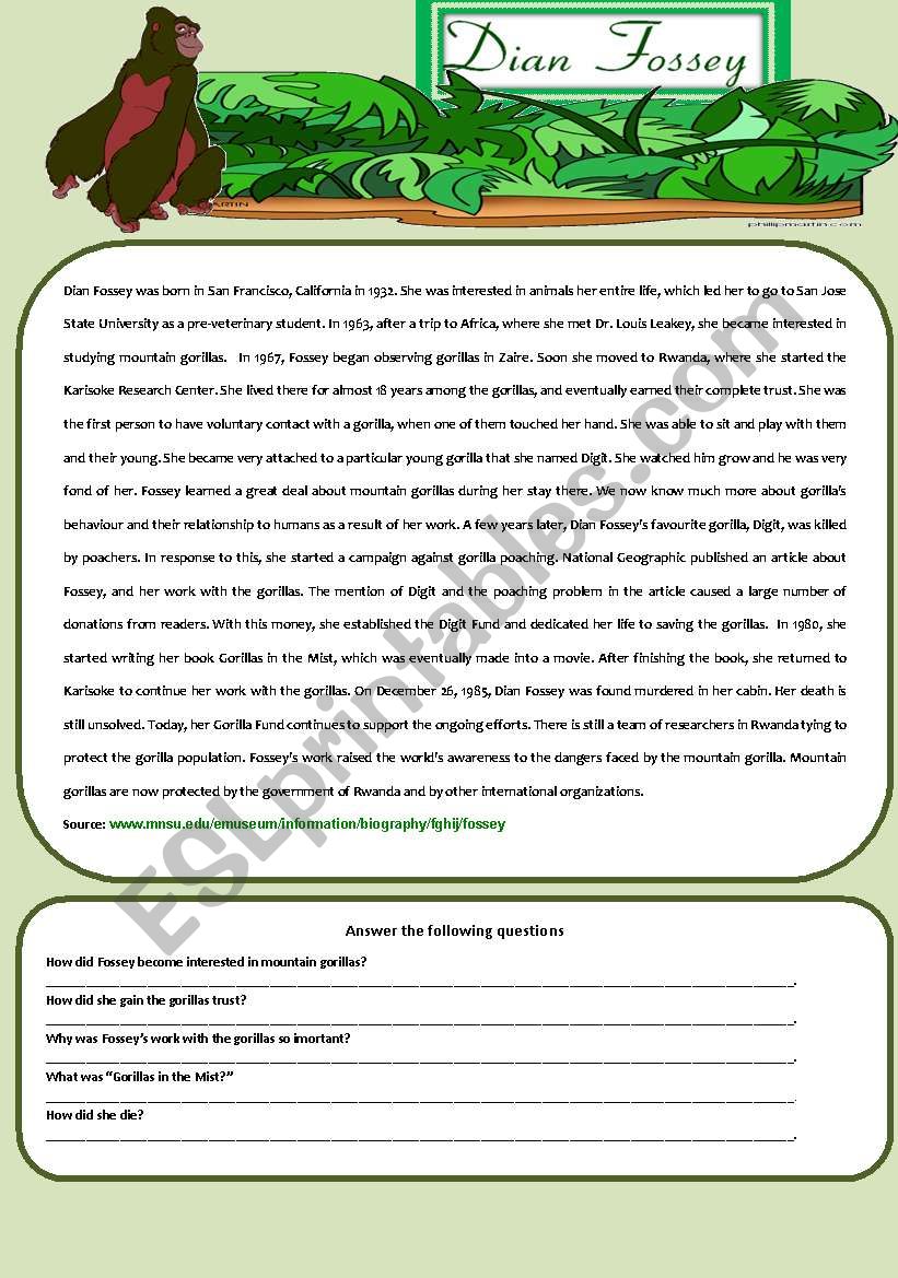 Dian Fossey worksheet