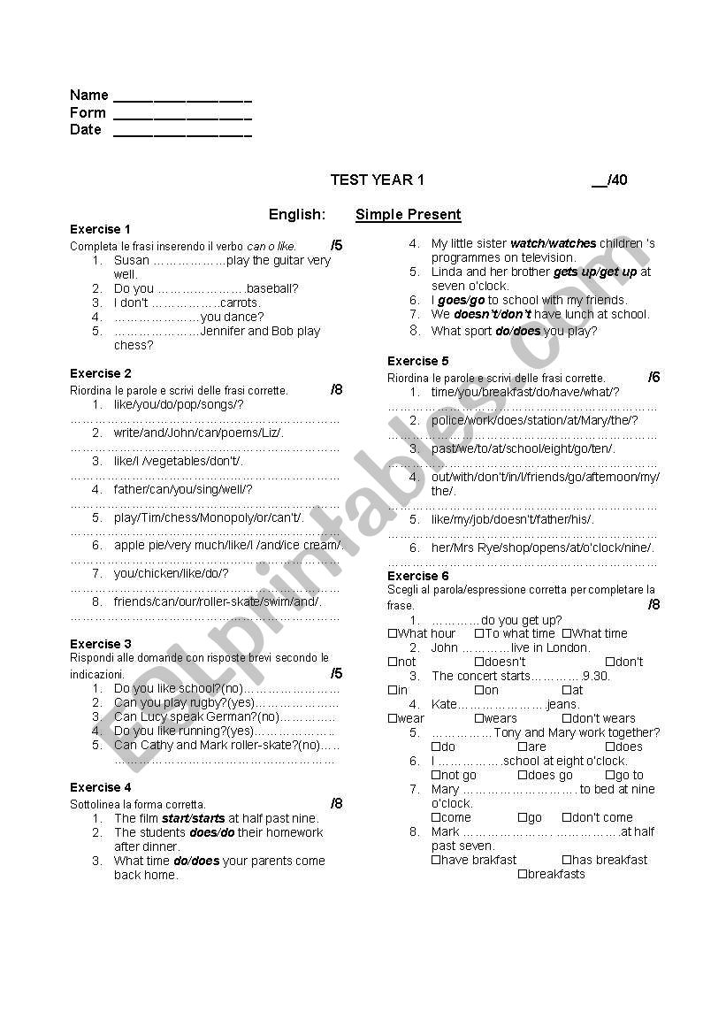 Simple Present  worksheet