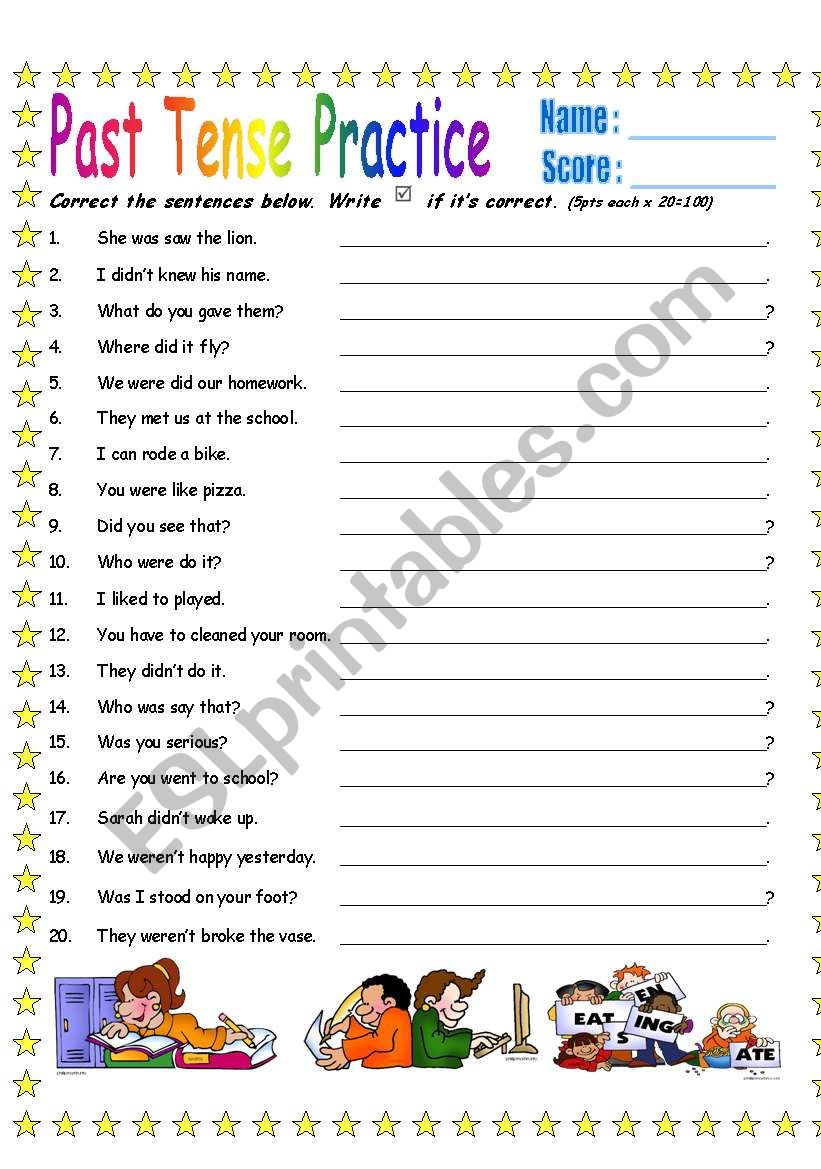 past-tense-sentence-corrections-b-w-version-key-esl-worksheet-by-tastybrain