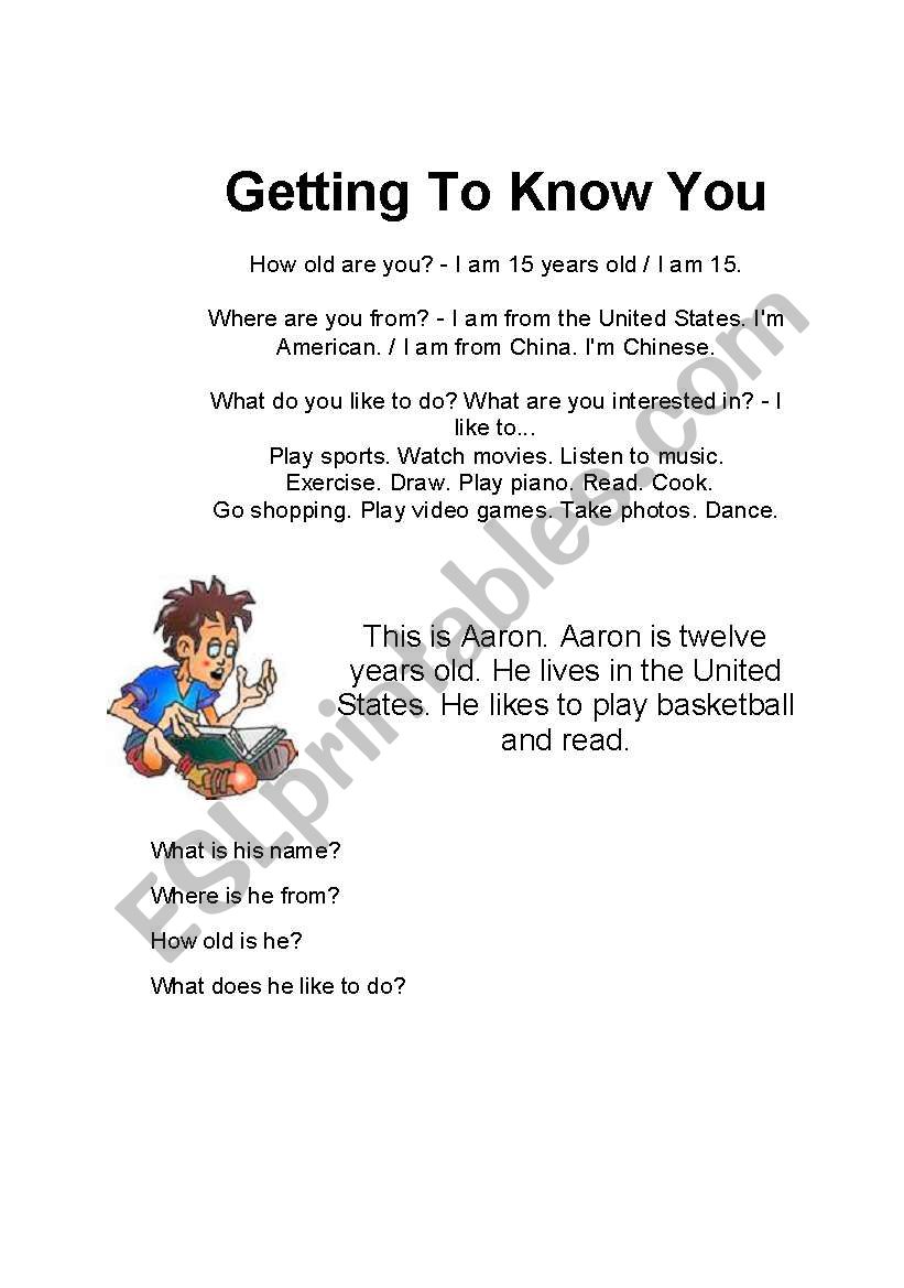 Getting to know you worksheet