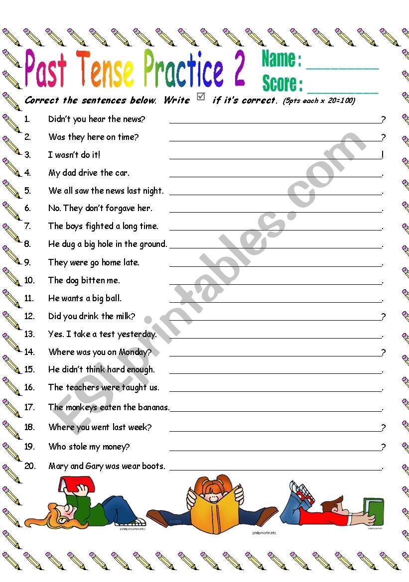 Past Tense Sentence Worksheet