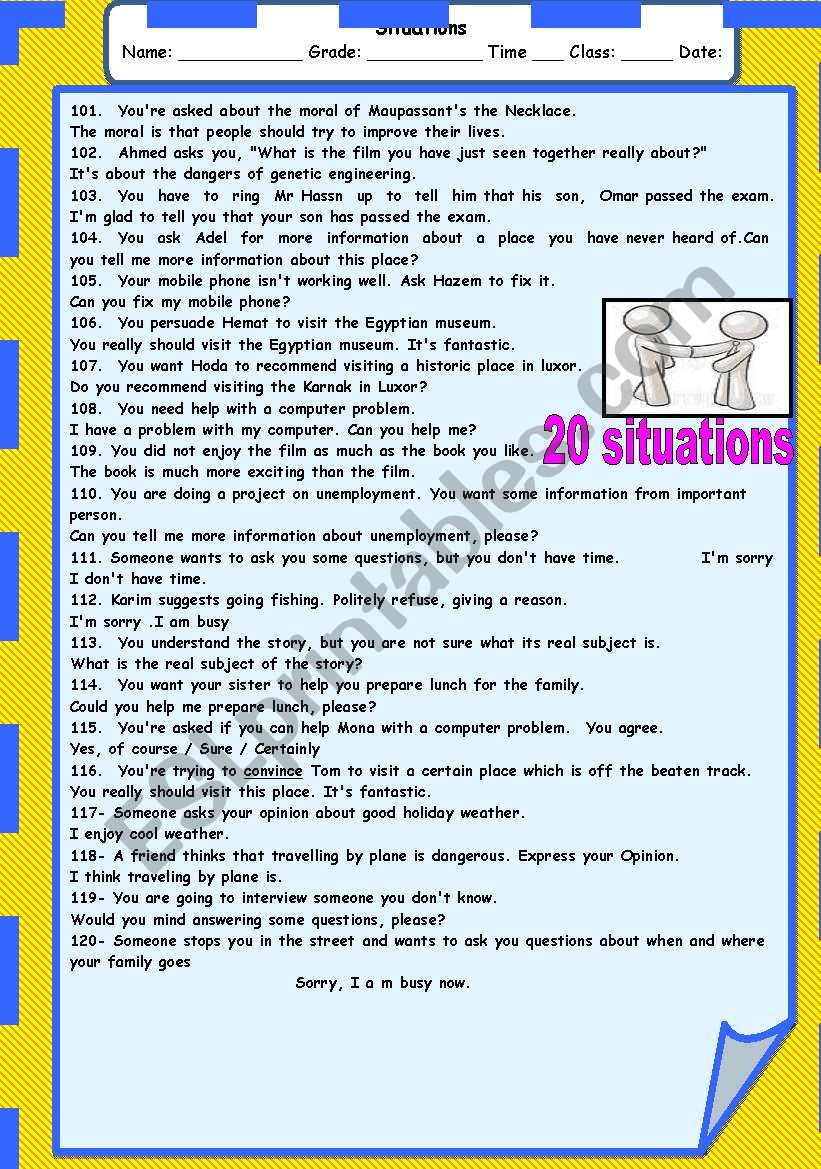 20 situations worksheet