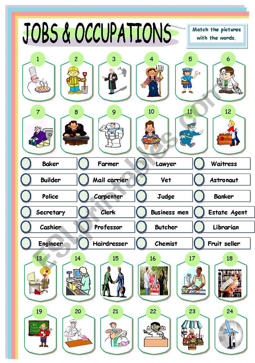 JOBS & OCCUPATIONS 1 of 2 worksheet