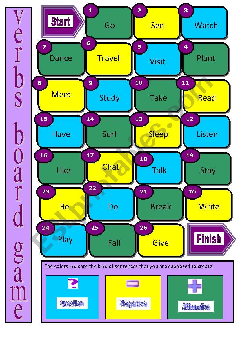 Verbs board game  worksheet