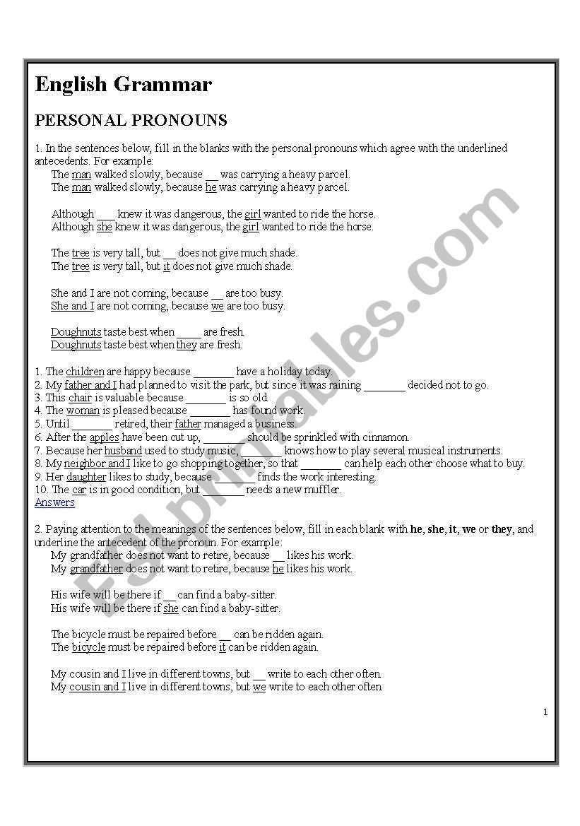 PRONOUNS worksheet PRONOUNS worksheet
