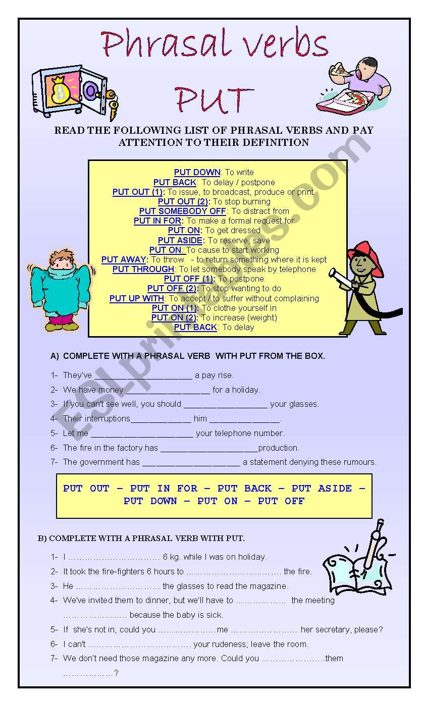 PHRASAL VERBS: PUT worksheet