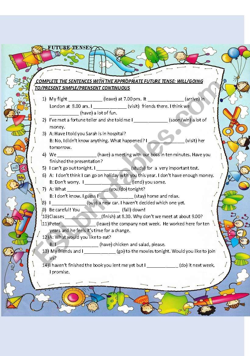 Future tenses worksheet