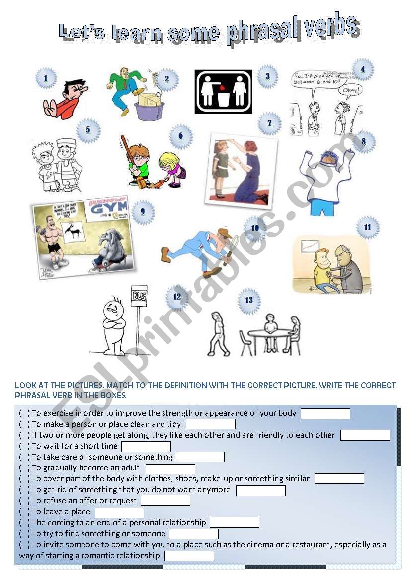 lets learn some phrasal verbs esl worksheet by raffa82