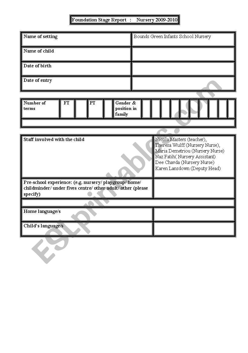 report worksheet