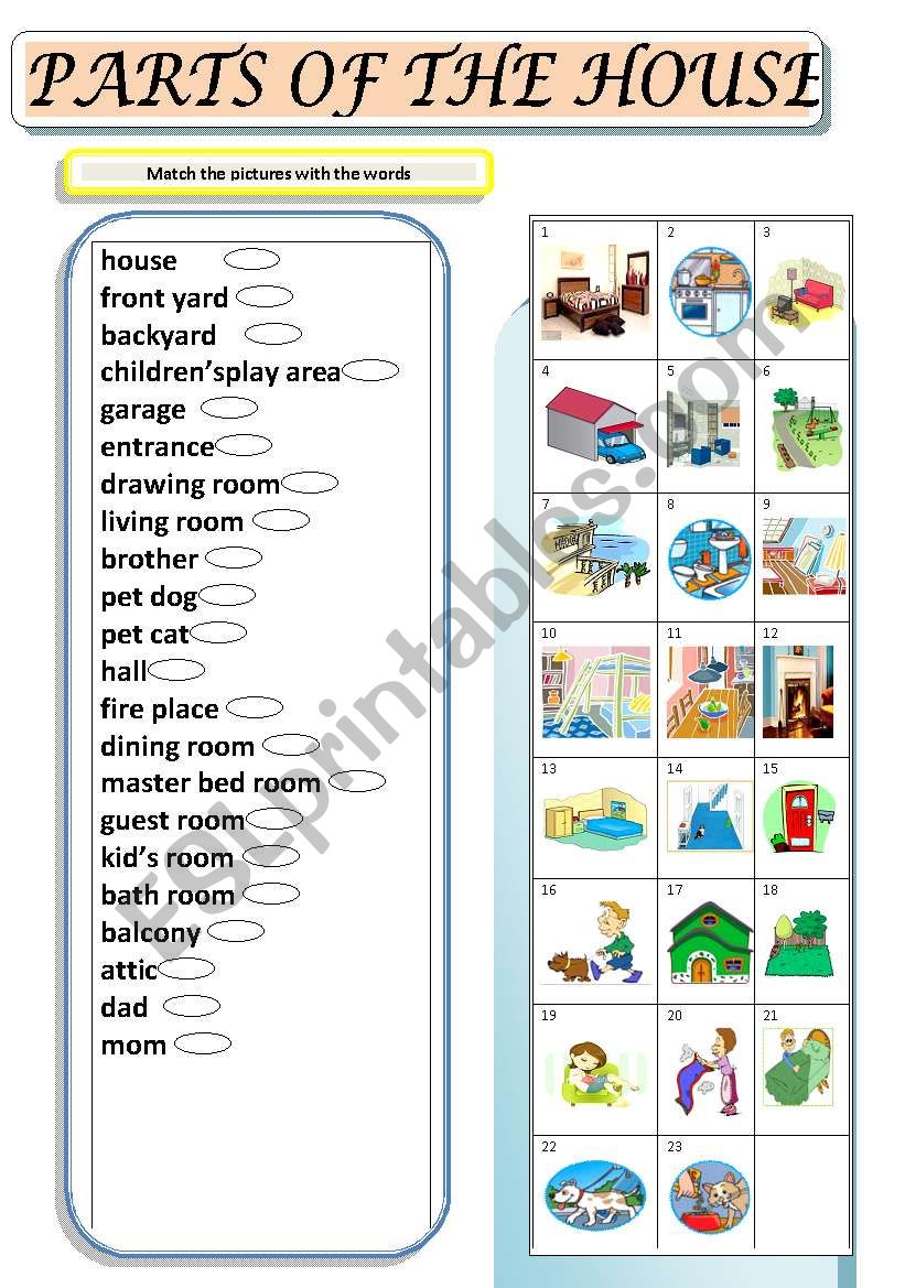 Parts of the house worksheet