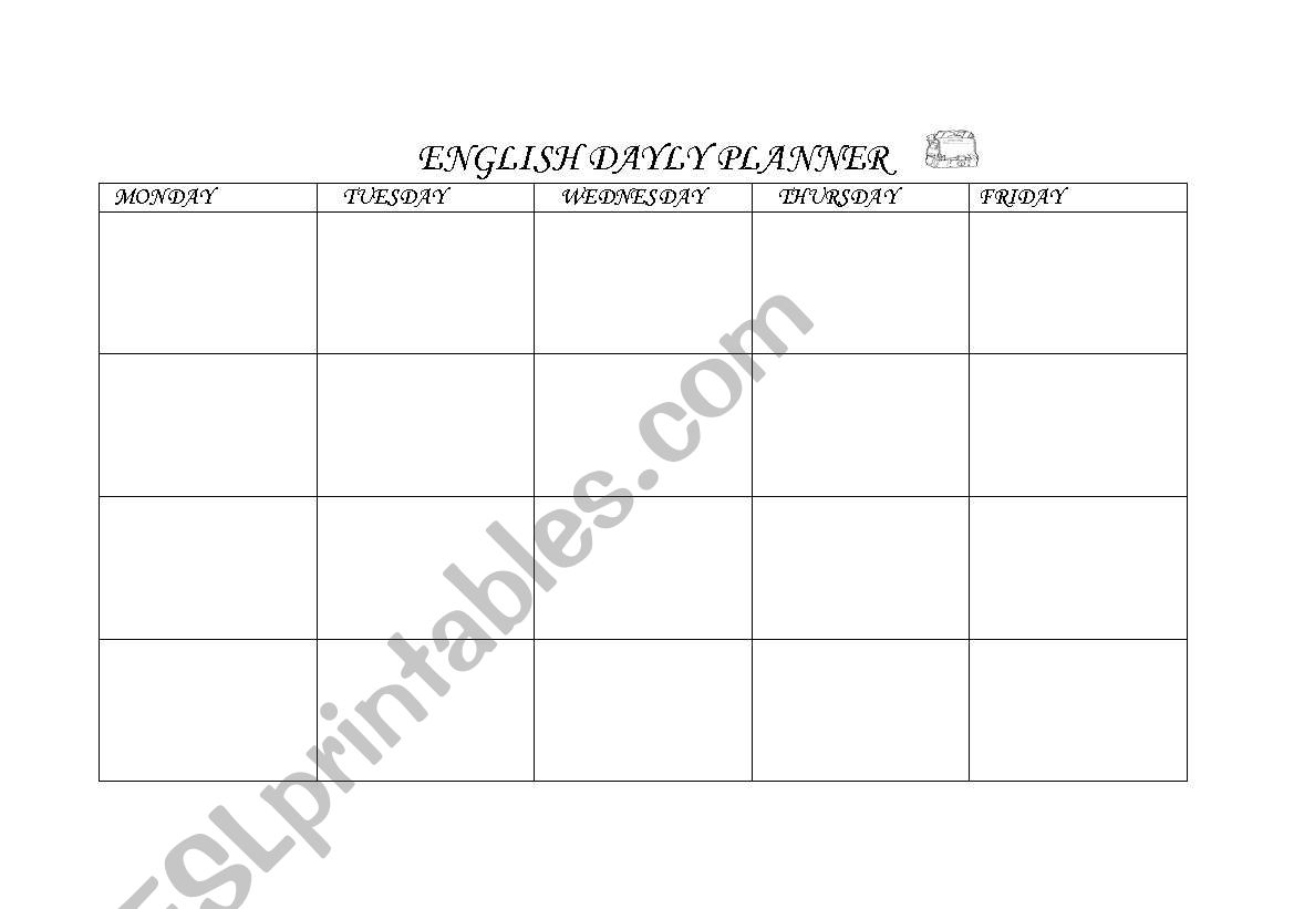 English Lessons Daily Planner worksheet
