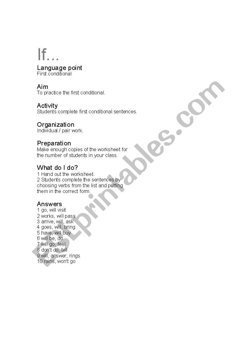 First Conditional worksheet