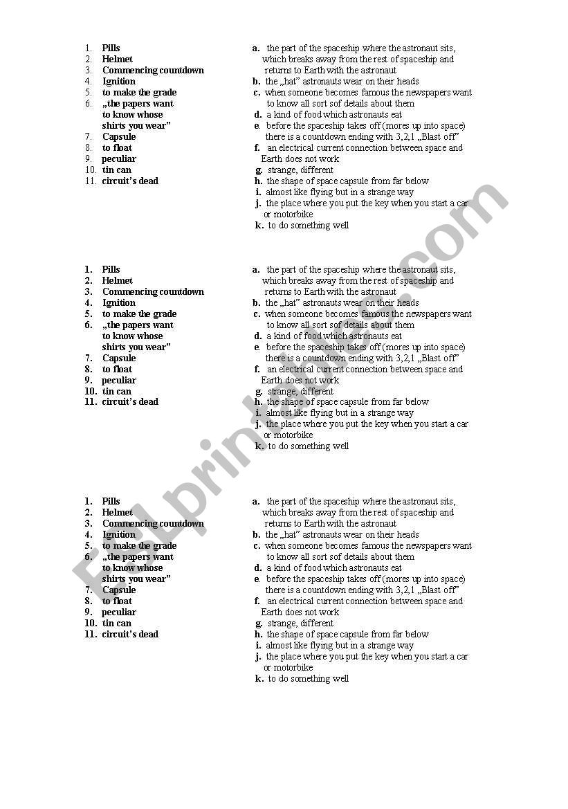 About the astronauts worksheet