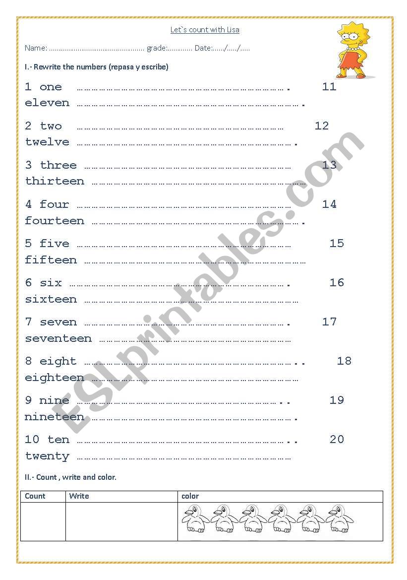 lets count with lisa worksheet