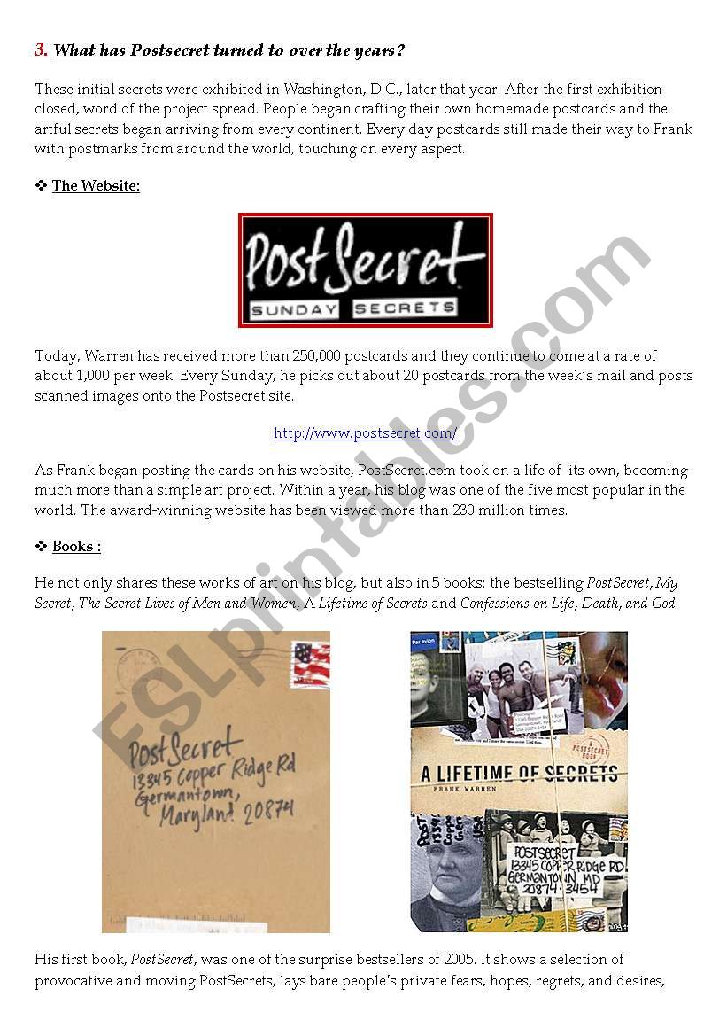PostSecret - Lesson Plan 2/3 worksheet